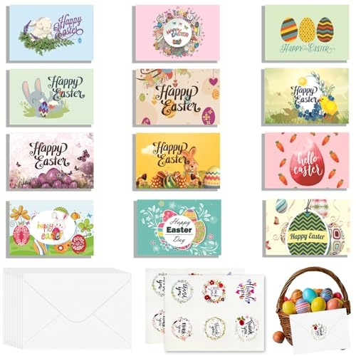 YDNURSCT Cartes Postales Pâques - Ensemble de 12 Cartes Joyeuses avec Enveloppes pour Un Échange Chaleureux