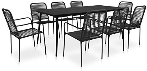 Juroupi 9 Piece Garden Dining Set Cotton Rope and Steel Black,Patio Dining Sets,Table Chairs Outdoor,Garden Furniture,Garden Dining Set-3058280