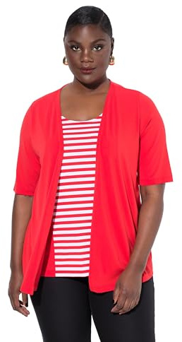 Ulla Popken Damen große Größen Übergrößen Plus Size 2-in-1-Shirt, Shirt mit Jacke, Ringel, Halbarm paprikarot 58+ 828992521-58+