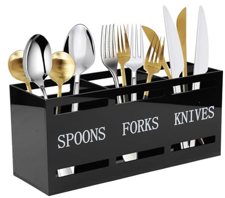 ZoeQide Porta Utensili da Cucina in Acrilico con 3 Scomparti, Porta Mestoli e Posate - Organizzatore Moderno per Forchette, Cucchiai, Coltelli, Grande Capacità e Facile da Pulire