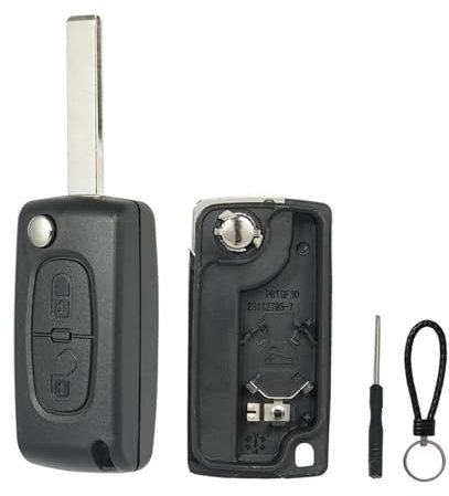 SUPALAND Guscio Chiave di Ricambio a 2 Tasti Per Telecomando Auto Con Lama Hu83 CE0536 PerCitroen C2 C3 C4 C5 C6 C8 Picasso Peugeot 206 207 307 307S 407 308 Con 1 Cacciavite, 1 Catena portachiavi.