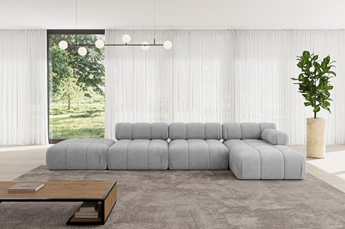 ALTDECOR Modulares Sofa Ecksofa in L-Form Corner modular Sofa Eckcouch Couch Wohnlandschaft Cauchsofa Polstersofa Lizur-L2-380x160x70 cm Hellgrau