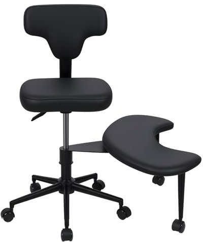 Haibinsuo Chaise de méditation, chaise de bureau ergonomique avec roulettes, repose-pieds rotatif à 360 degrés, support lombaire réglable en hauteur, pour la maison et le bureau, noir