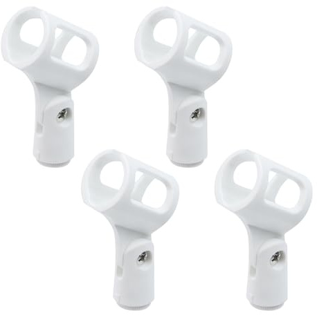 Pastlla 4Pcs Microphone Clip Rubber Flexible Mic Holder Handheld Wireless Adjustable Angle Mic Holder, White, Square(Inner Diameter Range 30-50mm)