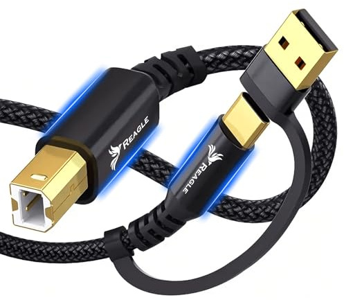 Reagle USB KABEL FÜR DRUCKER 1M 2IN1 USB-A/USB-B+USB-C HP, Druckerkabel Nylon Geflochten Scannerkabel Brother, Dell, Canon, Epson, Lexmark, Xerox, Samsung und Scanner 480 Mb/s