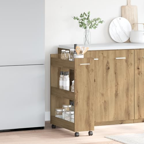WRJENFSC Stauraum Schrank Artisan Eiche 60x22x79 cm Kompakt Organizer mit Rollen für Küche Vorrat und Hauswirtschaftsräume