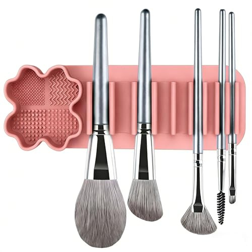 Hontaog Supporto per pennelli da trucco in silicone da parete con ventosa, ventosa da parete, in silicone, per cosmetici, supporto per piastrelle, bagno, parete, lavaggio e asciugatura