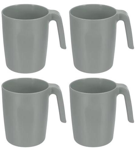sourcing map 4Set 450ml Plastic Coffee Mugs with Handle,Gray | Unbreakable Coffee Mugs,Reusable Microwave Dishwasher,Safe Drinking Cups for Tea,Milk,Juice,Kitchen Camping