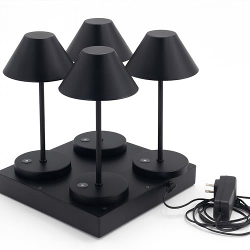 Lumisky 4 x NAOMI LED Tischleuchte kabellos 4x Tischleuchte Warmweiß H15,5cm mit Ladeplatte