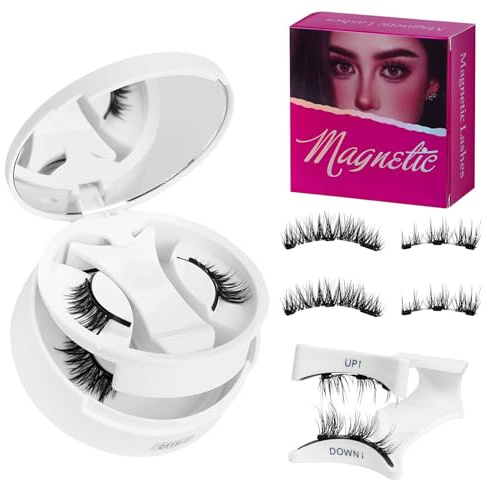 Wonsoso Magnetische Wimpern 2 Paare, Magnet Wimpern Ohne Eyeliner, Wimpern Magnetisch Natürlicher Look, Kein Kleber Erforderlich Wimpern Magnetic mit Applikator, Einfach zu Tragen und zu Entfernen