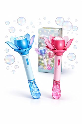 LED Seifenblasenmaschine im Lotus-Design für Kinder – Extra starker Motor für maximale Blasenpower, Automatische Seifenblasenpistole Bubble Gun mit Licht, Handheld Seifenblasen-Spielzeug (Karmesinrot)