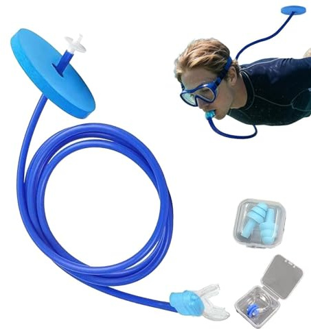 Snorkel Nuoto,Respiratore asciutto completo Attrezzatura per Immersione Nuoto - Tubo respiratorio lungo con tappi per le orecchie e pinzette per il naso | per l'allenamento in lunghezza sott'acqua