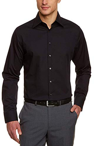 Seidensticker Herren Business-Hemd - Shaped Fit - Bügelfrei - Kent-Kragen - Langarm - 100% Baumwolle, Schwarz, 43