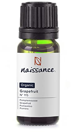 Naissance Organic Grapefruit Essential Oil (No. 115) - 10ml - Pure, Natural, Certified Organic, Cruelty Free, Vegan, and Undiluted - Use in Aromatherapy, Massage Blend & Diffusers