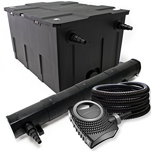 Wiltec Komplettset: CBF-550 Teichfilter bis 60000 L Teichfilteranlage als Durchlauffilter, NEO10000 SuperECO Teichpumpe 10000l/h 80W, CUV-272 Teichklärer UVC Klärer mit 72W, 25m Teichschlauch 25 mm