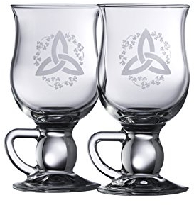 Galway Crystal Trinity Knot Shamrock Latte Glasses, Irish-Inspired Clear Glass Mug Set for Coffee, Cappuccinos, and Irish Coffee – Set of 2