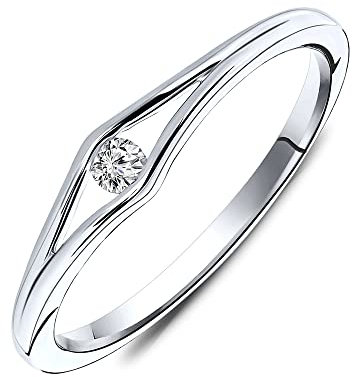 MIORE Damen Solitär Verlobungsring aus 9KT (375) Weißgold mit diamant brillant 0.05 ct