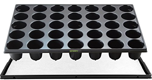 GREEN24 STP Anzuchtset QP35R Topfplatte mit 35 runden Töpfen, Anzuchtplatte 33,5 x 51,5 cm mit Untersetzer und Kapillarmatte QuickPot Set QP-35 R (35 runde Töpfe DxH 60x65mm) Profi Multitopf-Platte