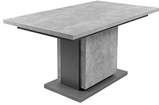 byLIVING Säulentisch BRITTA, Esstisch, Küchentisch ausziehbar mit Synchronauszug in Beton Optik, anthrazit, Holzwerkstoff, grau, 140-190 x 80, H 75 cm