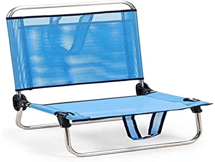 Solenny Strand- und Gartenstuhl, zusammenklappbar, mit niedriger Rückenlehne, Tasche und Griffe, 54 x 50 x 63 cm, blau, waschbarer Stoff und stabilisierende Füße für mehr Sicherheit
