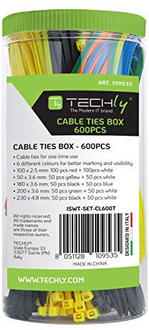 Techly 109535 Fascette Fermacavo Colorate Kit da 600pz Multicolor