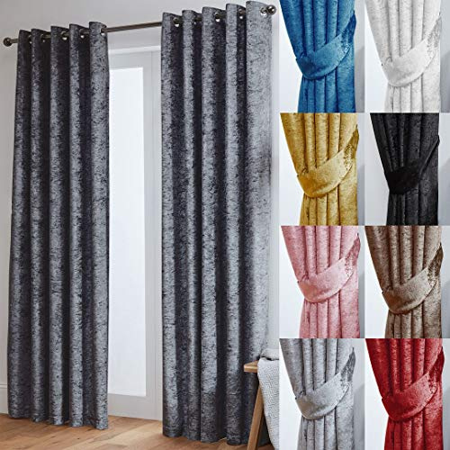 John Aird Crushed Velvet Fully Lined Eyelet Curtains (Dark Grey, 90 Wide x 72 Drop)