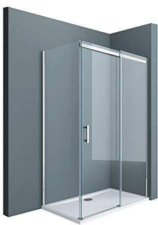 doporro Duschkabine Schiebetür 90x140x195cm chrom Eck-Duschkabine Duschabtrennung ESG-Sicherheitsglas Klarglas inkl. Easy-Clean-Beschichtung Einstieg links/rechts