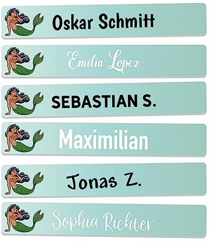 Sunnywall® Stifteaufkleber Meerjungfrau Namensaufkleber Kinder Schule 72 Stück Aufkleber für Stifte Namensetiketten Etiketten | schmale 49x7,5mm Kita Schulanfang