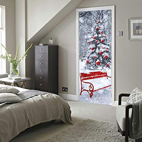 YKHAHA 3D Selbstklebend TürPoster Weihnachten Wasserdicht Türtapete Abnehmbar Umweltschutz PVC Türaufkleber 77x200 cm Türfolie Wandaufkleber Innentüren Dekor