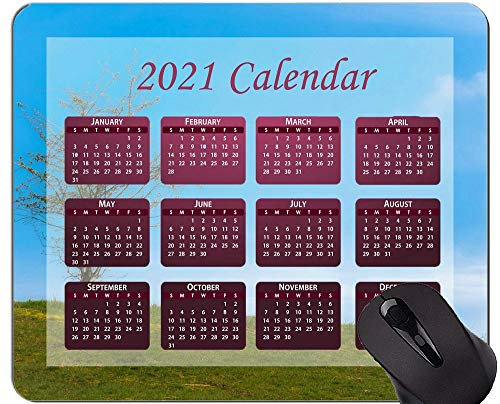 2021 Kalender Mauspad mit Feiertagen, Baumwiese Himmel Mauspads