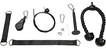 HULKFIT Seilzugsystem mit Trizepsseil, Ladestift, 3 Karabiner und Zwei Aufhängegurten, schwarz