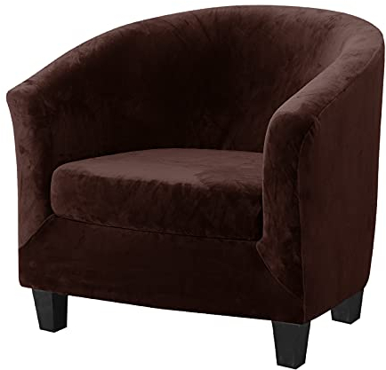 MINGPINHUIUS Upgrade Stretch Stuhlhussen für Sessel, 2-teilig Samtbezug mit Kissenbezug, abnehmbar waschbar Clubsessel Schonbezug für Büro Esszimmer Wohnzimmer Schlafzimmer (Dunkelbraun)