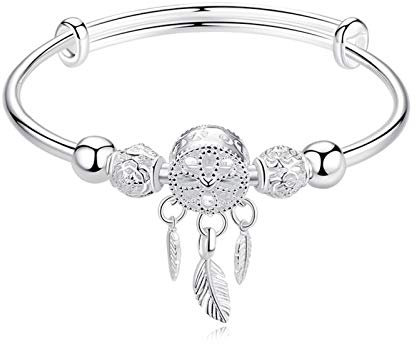 925 Sterling Silber Dreamcatcher Quaste Feder Charm Armband & Armreif für Frauen Mode Elegante Schmuck Accessoires