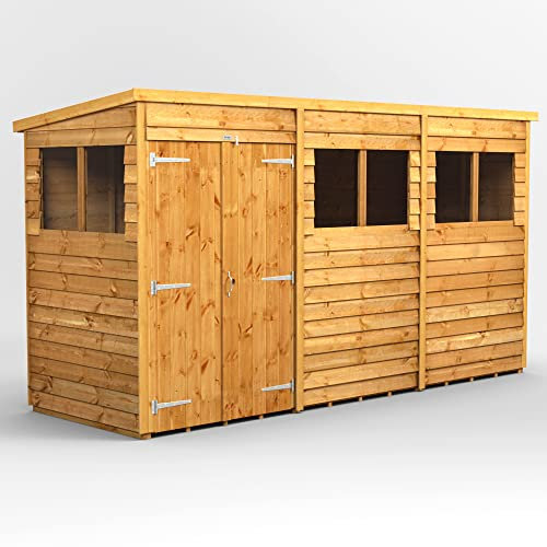 Powersheds High Grade Premium Pent Overlap Wooden Shed with Double Door, Security Features, Door & Window Flexibility, made from Extra Thick Timber