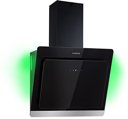 Klarstein Hotte Aspirante 60 cm, Hotte Aspirante Inclinée Silencieuse, Hotte de Cuisine 60cm avec Lampes LED, Débit d'Air Puissant 563m³/h, Efficacité Energétique A, Hotte avec Évacuation, Wi-Fi