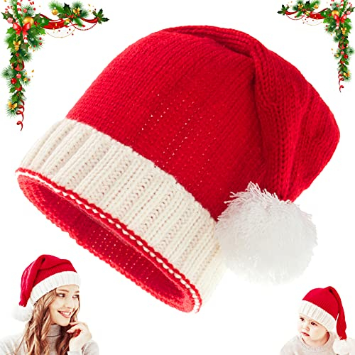 Lets Joy Weihnachtsmütze, Gestrickte Nikolausmütze, Rot Weihnachtsmann Hüte, Plüsch Weihnachtsmann Mütze Partyhut, Weihnachtsmannmütze, Weihnachten Hut Wintermütze für Kinder und Erwachsene