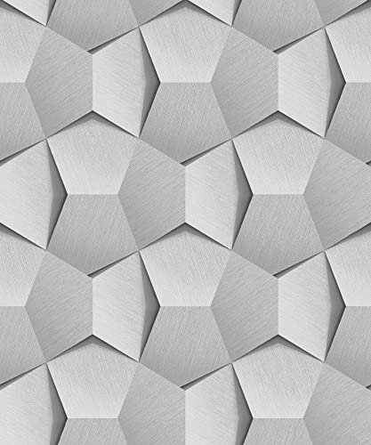Grandeco Vlies Tapete 3D Grafiisches Muster Illusion Struktur silber grau A54604