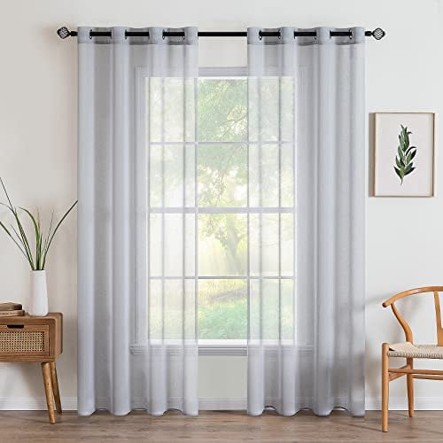 MIULEE Voile Vorhang mit Ösen transparent 140x300 cm 2er Set Grau | Transparente leichte Voile Gardine als Ösenschal für Wohnzimmer und Schlafzimmer, lichtdurchlässig, luftig, dekorativ
