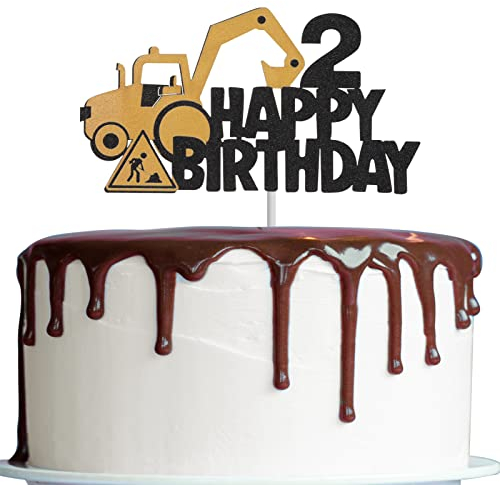 ALTcompluser Bagger Tortendeko 2. Geburtstag Junge Bagger Deko Kindergeburtstag 2 Jahre Bagger Kuchendeko Doppelseitig Bagger Cake Topper Baustelle Kuchen Deko für Junge Mädchen Geburtstag