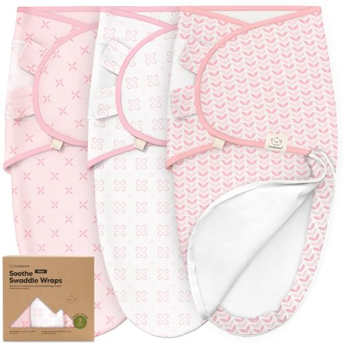 3er-Pack Pucksack Baby 0-3 Monate mit Reißverschluss - Bio-Baumwolle Baby Wickeltücher für Neugeborene, Mädchen, Jungen, Weicher und Strapazierfähiger Swaddle zum einfachen Windelwechseln (Blossom)