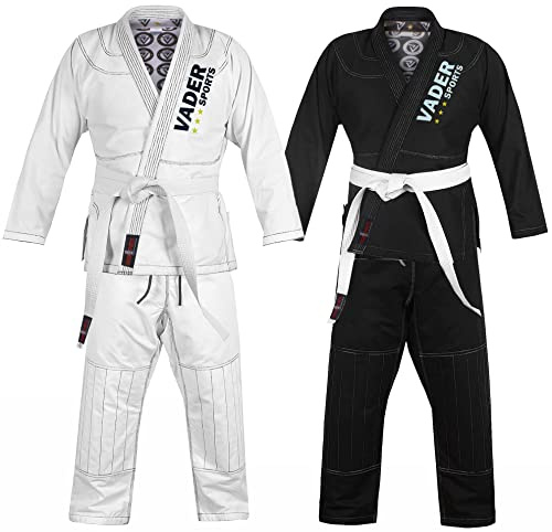 VADER Brazilian Jiu Jitsu Suits for Mens BJJ Gi Kids/Adult BJJ Suit Kimono Uniform 100% Cotton 550Gsm Preshrunk Lightweight Fabric Ju-Jitsu Suit (Black, Adullt A5)