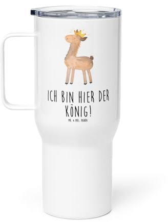 Mr. & Mrs. Panda XXL Thermobecher Lama König - Geschenk, Vorgesetzter, XL Reisetasse, Abi, Autobecher, Reisebecher, Jumbo Becher, Alpaka