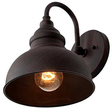 Außenwandleuchte Antik Industrielle Wandlampe Vintage Außenlampe Retro Wasserdichter Schwarz Rostfarbe Licht 1- Flammig Metall Schatten E27 Garten Leuchtmittel Außenwand Terrasse Flur Treppen Lampen