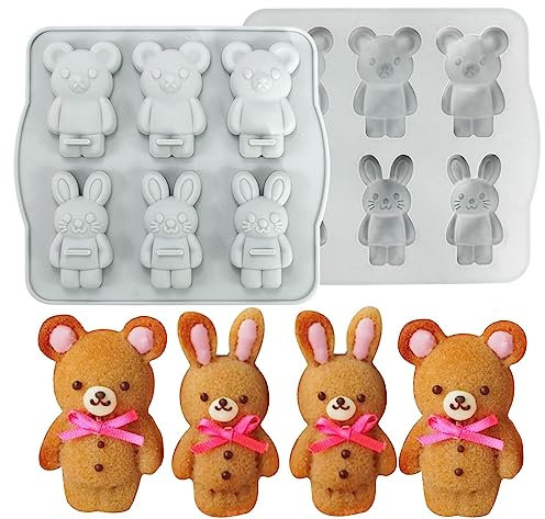 Stampo in silicone a forma di coniglio e orsetto, per decorare torte e sapone al cioccolato, utensili da cucina fai da te, stampi per ghiaccio, strumenti da forno a forma di coniglio, 7,92 x 17,8 x