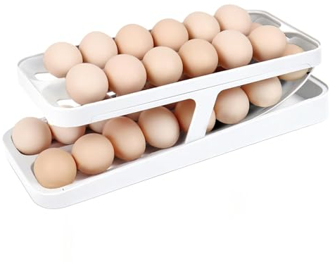 Eierhalter für Kühlschrank, 2 Etagen Rollender Eier Aufbewahrung Kühlschrank, Rutschfeste Unterseite Kühlschrank Organizer Eier (2 Etage)