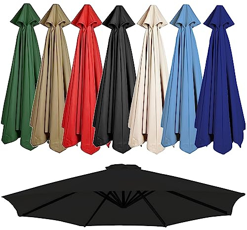 Auvent De Rechange Pour Parasol Extérieur 2m/2,7m/3.0m, 6 Baleines/8 Baleines Toile De Rechange Pour Parasols De Jardin Plage Et Piscine, Housse De Rechange Pour Parasol Droit Ou Déporté(Couleur:Noir,