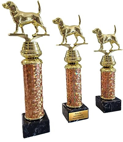 eberin · Jagdhund Pokal · Familienhund Beagle · Hunde Auszeichnung · Beagle auf Goldsäule/Marmor schwarz · Hund Pokal mit Wunschgravur in 3 Größen (27,5cm)