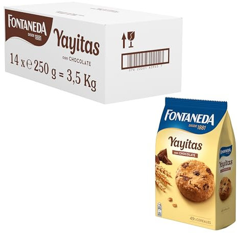 Fontaneda Yayitas Galletas con Pepitas de Chocolate y Cacao, 14 Cajas de 250 g