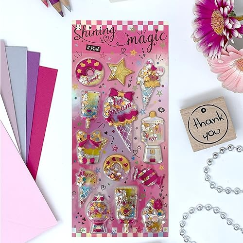 Jolly Stickers® Pink - Entdecke Schüttelsticker! Kunstprojekte, Bastelspaß, Glitzer & Fantasie Dekorieren Geschenke Girls Mädchen Spaß aesthaetic 3d Puffy Kawaii Bullet Journal Aufkleber Handyhülle…