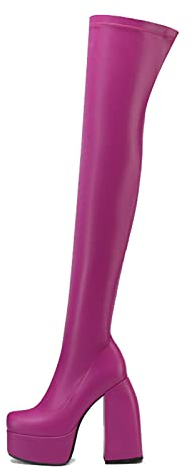 Stivali Alti sopra Il Ginocchio da Donna, Stivali Alti alla Coscia Elasticizzati Invernali con Tacco Grosso, Stivali Lunghi con Punta Quadrata per Il miglior Comfort Autunnale,Rosa,39